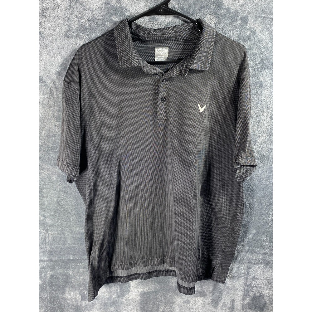 Callaway Polo Shirt Mens 2XL Black Geometric Short Sleeve Golf Perform Opti Dry